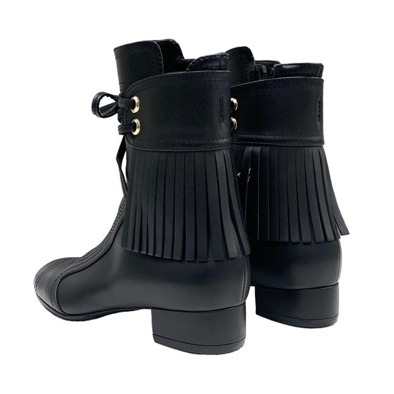 Chanel Boots Short Boots Shoes Leather Black Here Mark Fringe