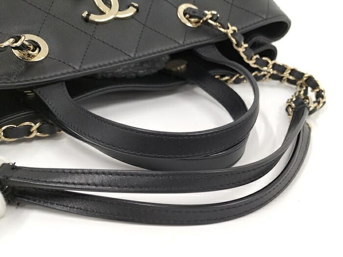 Chanel 2WAY Chain Tote Bag Coco Mark Leather Black As1434