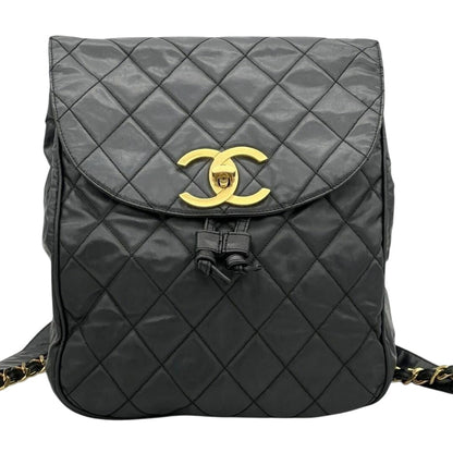 CHANEL CC Vintage Backpack Bag Patent Leather Black Turnlock Chain