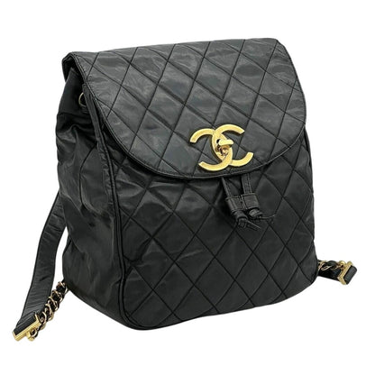 CHANEL CC Vintage Backpack Bag Patent Leather Black Turnlock Chain