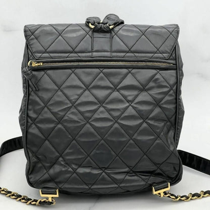 CHANEL CC Vintage Backpack Bag Patent Leather Black Turnlock Chain