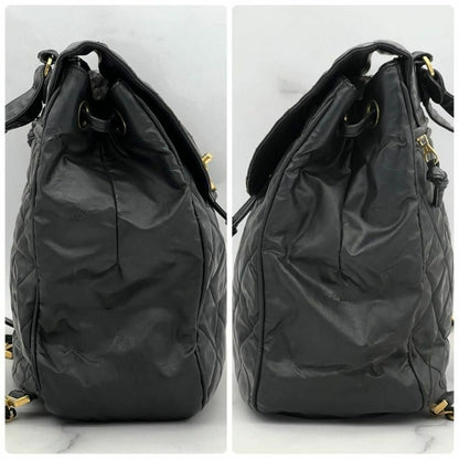 CHANEL CC Vintage Backpack Bag Patent Leather Black Turnlock Chain