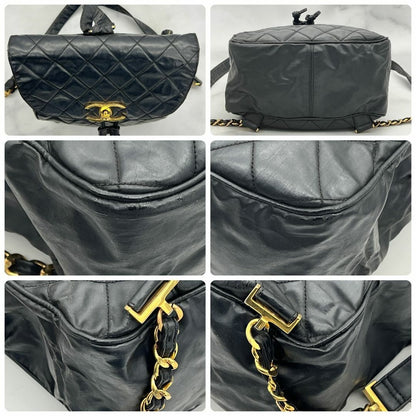 CHANEL CC Vintage Backpack Bag Patent Leather Black Turnlock Chain