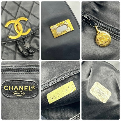 CHANEL CC Vintage Backpack Bag Patent Leather Black Turnlock Chain