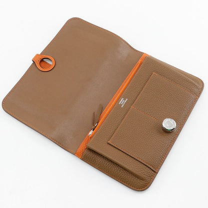 Hermes Dogon Bi-color Togo Brown/orange □M Unisex Long Wallet