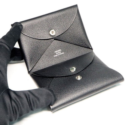 Hermes Calvidio Vo-epson Black B Engraved Coin Case Card Case Men's