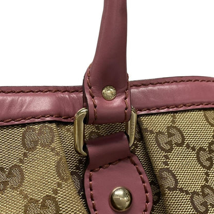Gucci Tote Bag Sookie GG Pattern 296835 Beige Dark Brown And Pink Leather