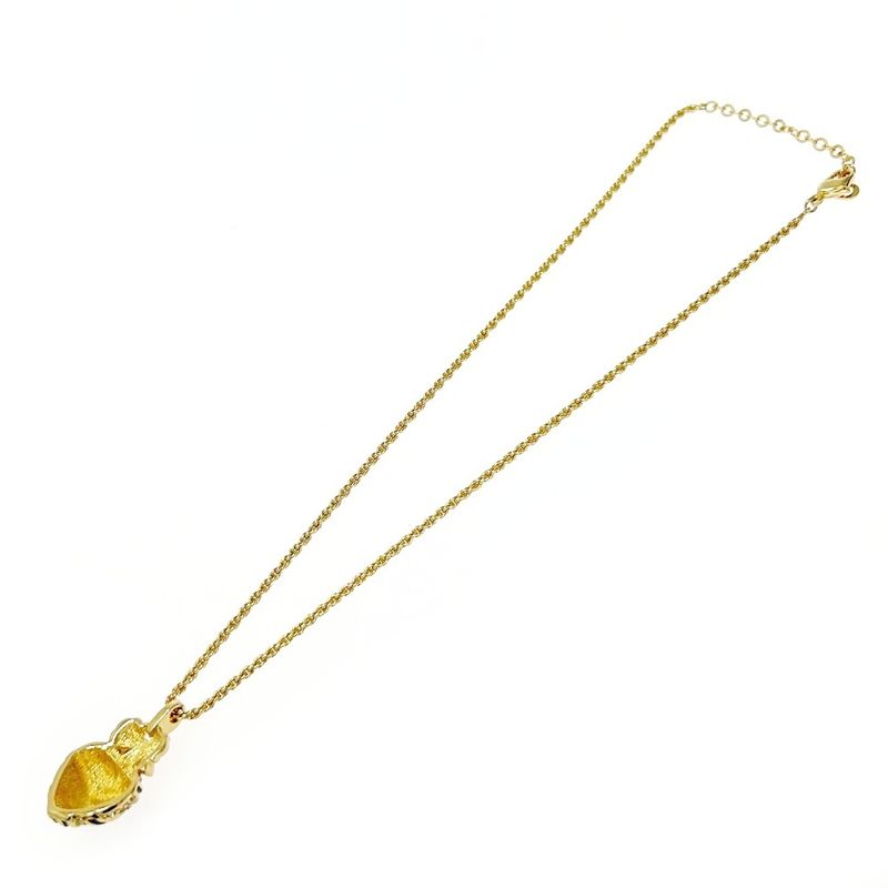 Christian Dior GP Rhinestone Ribbon Heart Necklace Gold Black 483523 Necklace