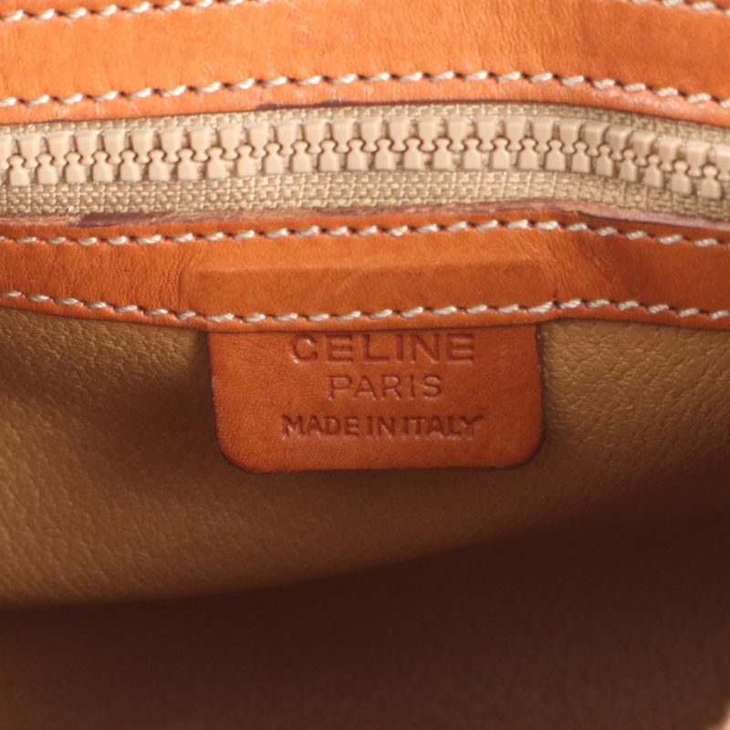 Vintage Celine Macadam Triomphe Leather Handbag Mini Boston Brown Tote Women's