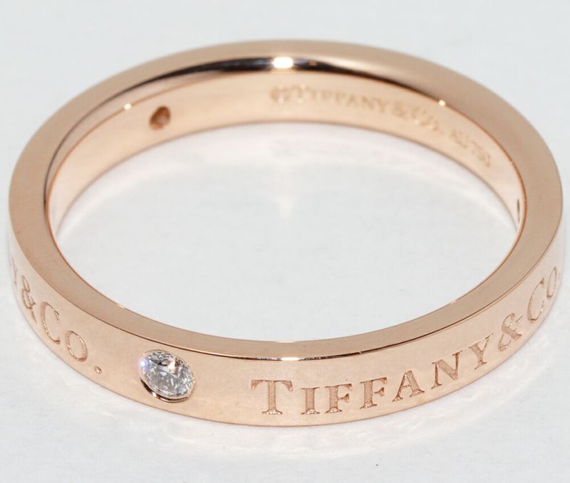 Tiffany & Co Ring 18K Pink Gold Diamond 3P (007ct) T&CO Band Ring With Flat