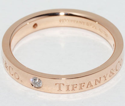 Tiffany & Co Ring 18K Pink Gold Diamond 3P (007ct) T&CO Band Ring With Flat