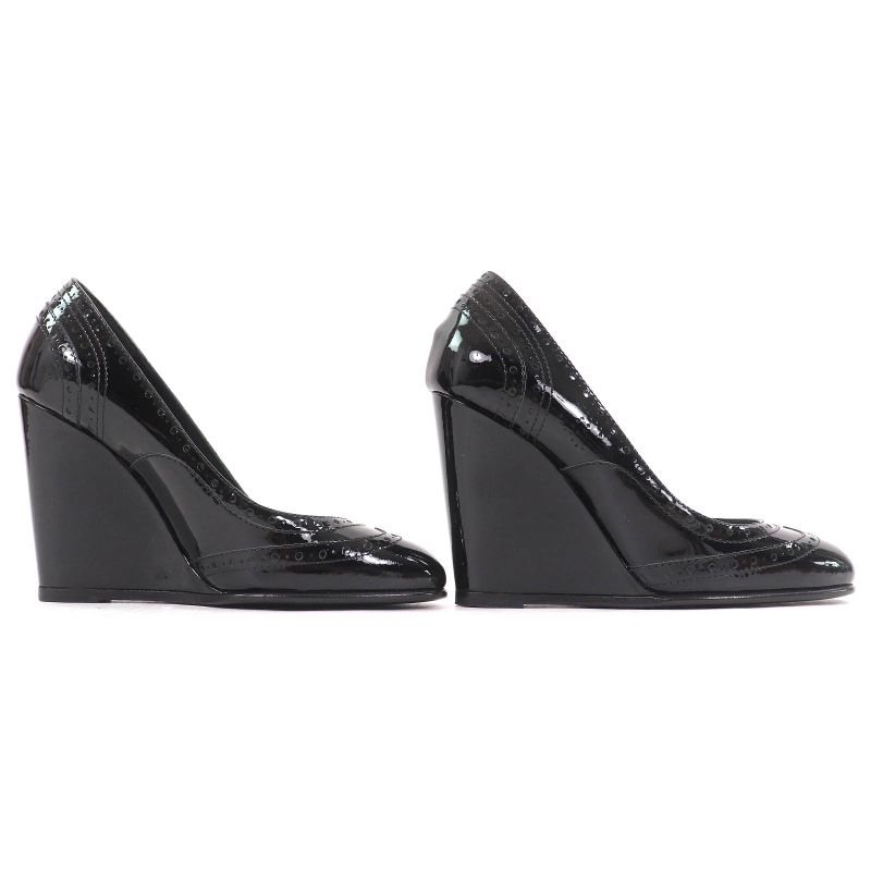 CHANEL G31216 Patent Leather Perforated Wedge Sole Pumps Black 36.5 Storage