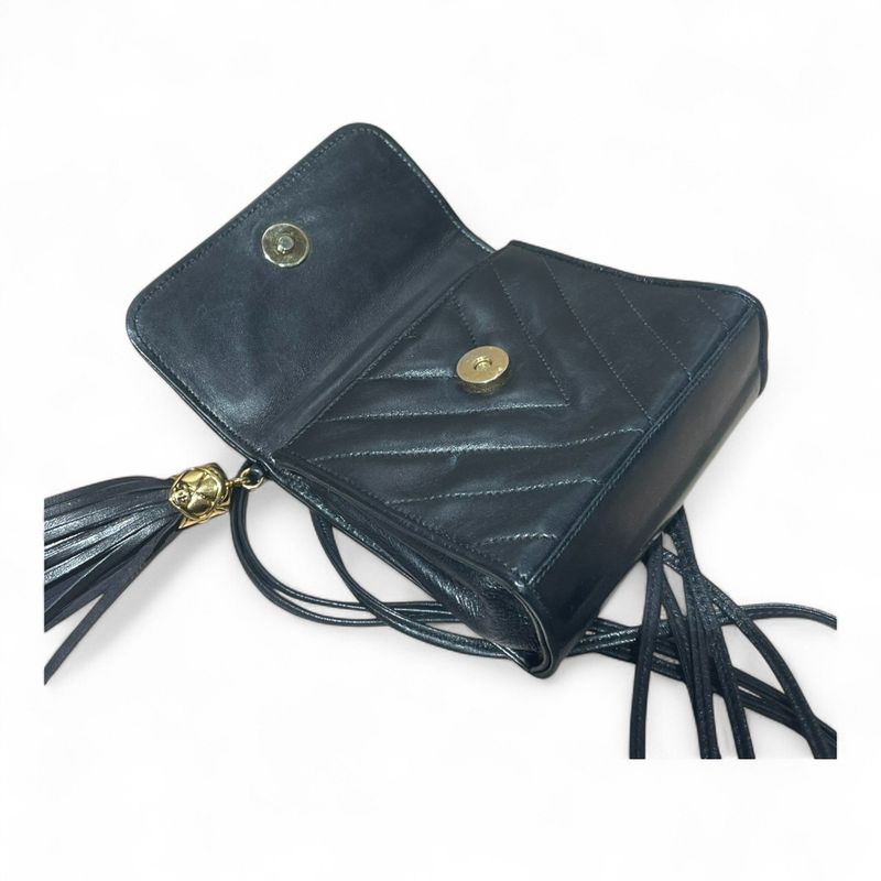 Chanel ⑤ Tassel Mini Shoulder Bag Women Black FREE