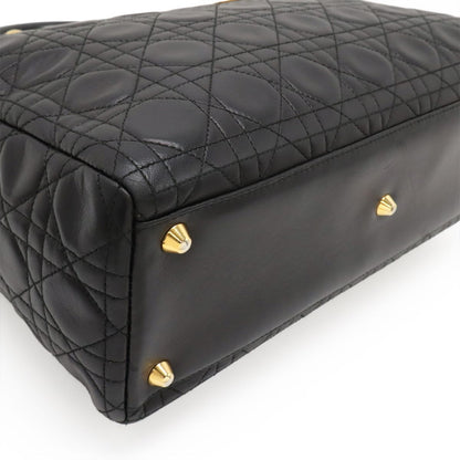 Christian DIOR Lady Dior Cannage Handbag Tote Bag Lambskin Black Black Gold