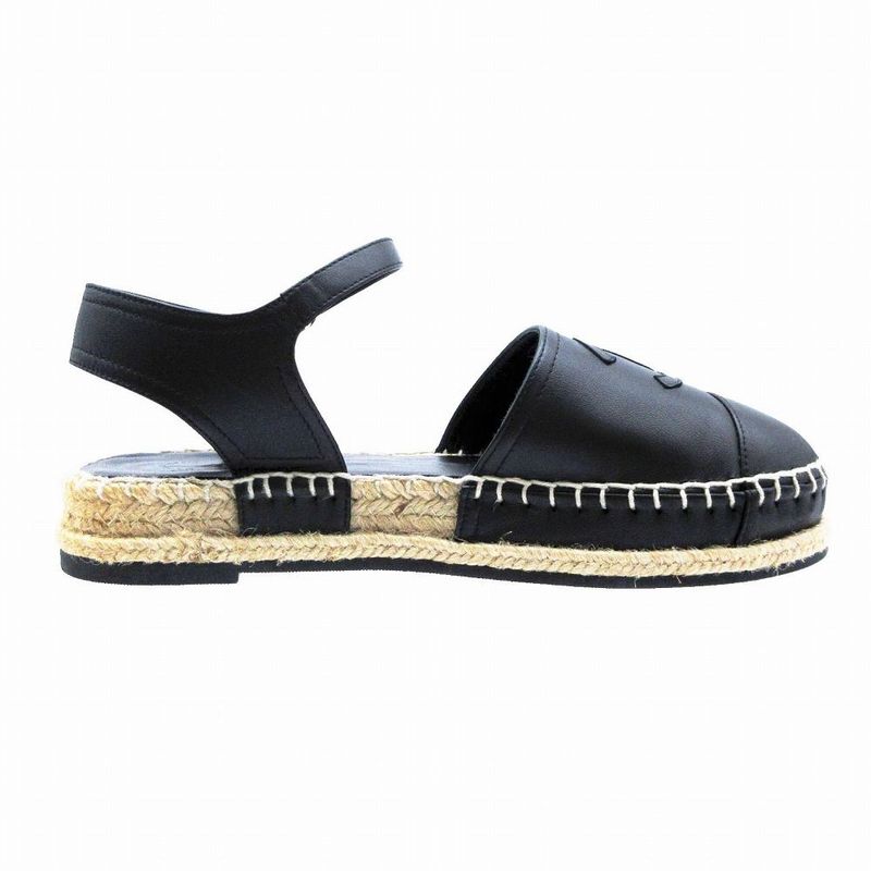 Chanel Coco Mark 20s Leather Sandals Women's Black G36184 Espadrilles Size 23cm