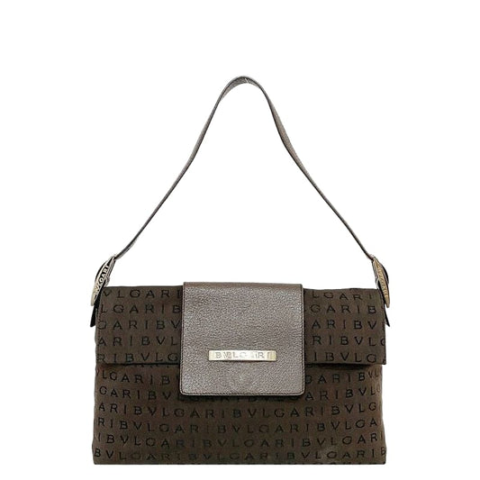 Bulgari Semi Shoulder Bag Brown Logomania Excellent Condition Canvas
