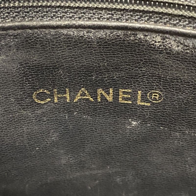 Chanel Shoulder Bag Caviar Skin Black Gold Hardware Women