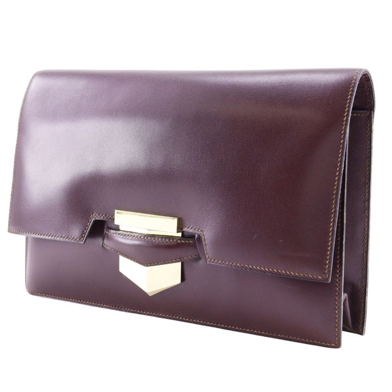 Hermes FACO Vintage Box Calf Bordeaux I Ladies Clutch Bag