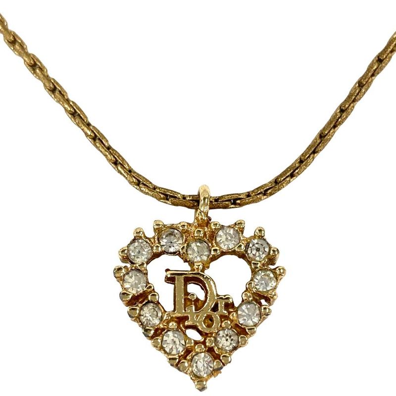 Christian DIOR Heart Top Necklace Metal Gold Women