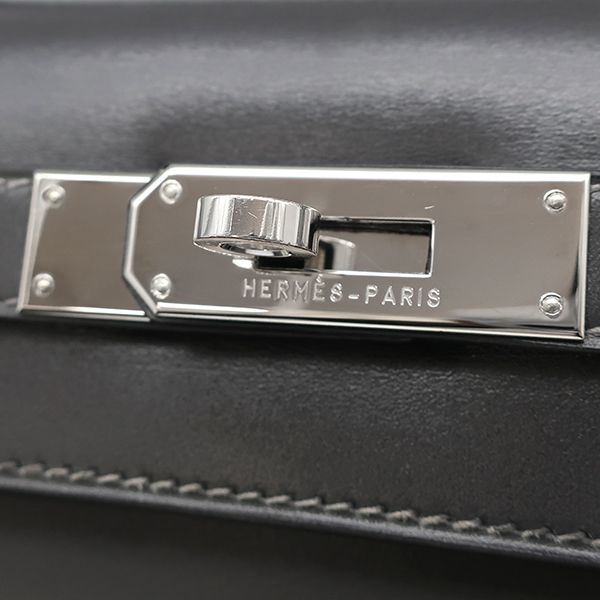 Hermes 2-Way Bag Kelly 28 Outer Stitch Box Calf Graphite Silver Hardware Gray