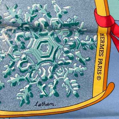 Hermes Carre 90 Neige D'antan Last Year's Snow 100% Silk Scarf Blue