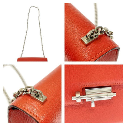 Hermes Leather Silver Hardware Velu Chain Mini Shoulder Bag Red Engraved a