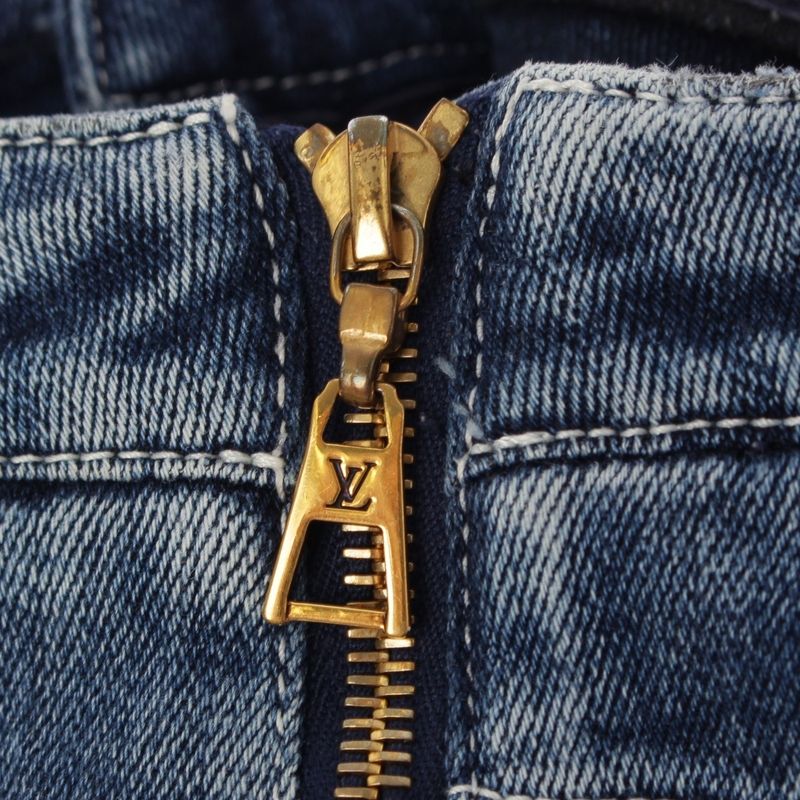 Louis Vuitton Side Zip Design Stretch Denim Pants Bottoms Blue 38