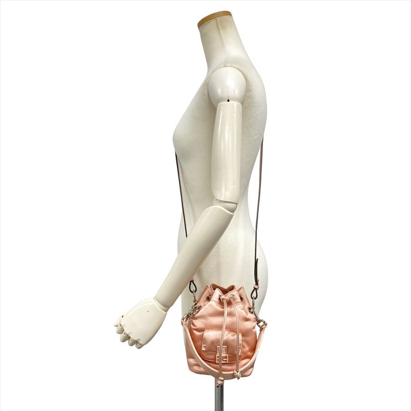 Fendi Montresor Mini Satin Shoulder Bag 2WAY Nylon Pink Silver Hardware Women