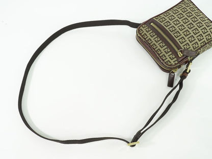 Authentic Fendi Zucchino Shoulder Bag Pochette Canvas Beige Brown 8bt098