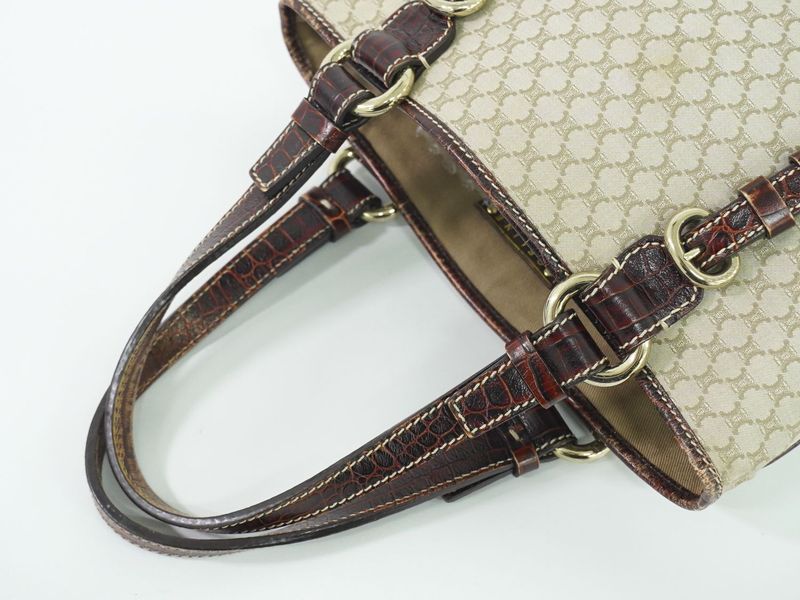 Authentic Celine Macadam Tote Handbag Canvas Beige Macadam Bag Pre-owned