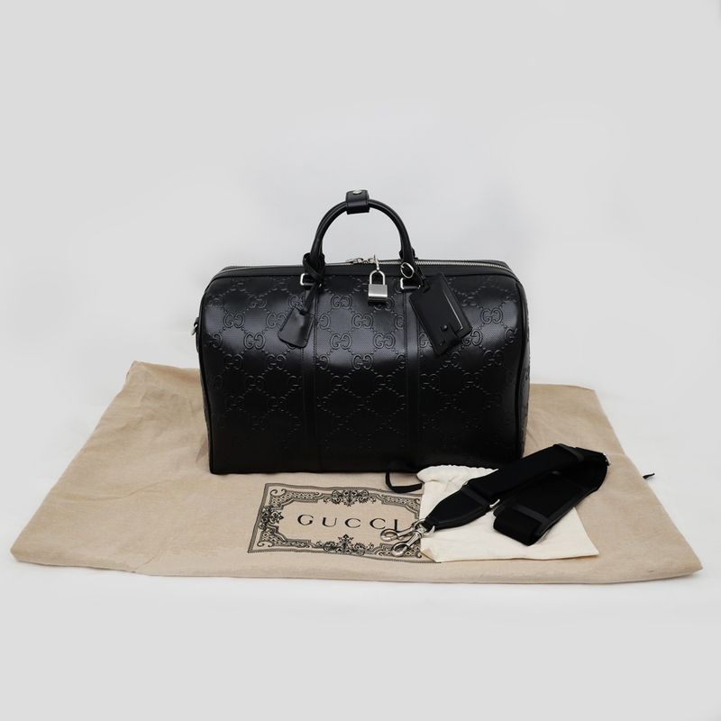Gucci GG Embossed Boston Bag Black 725282 520981 Leather 2way Shoulder