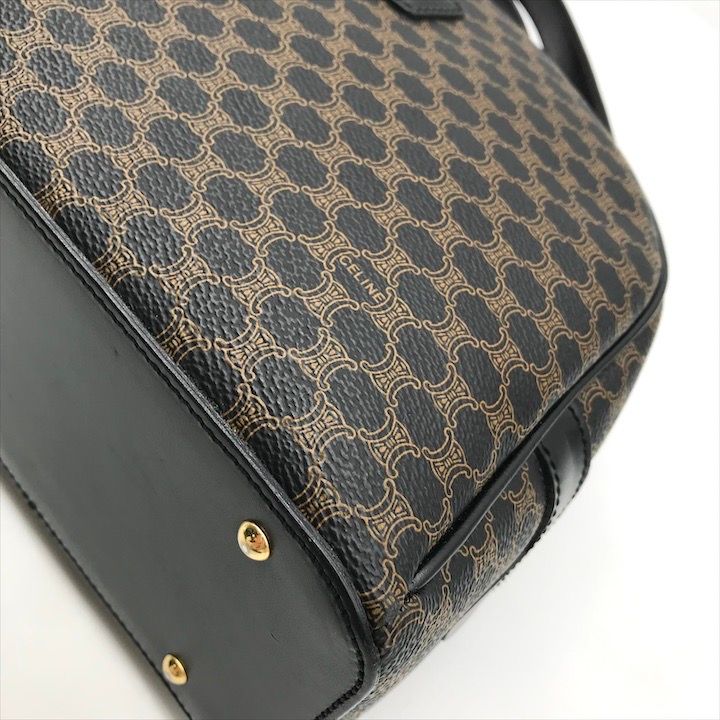 Celine Black Macadam Hand Boston Bag Brown Leather