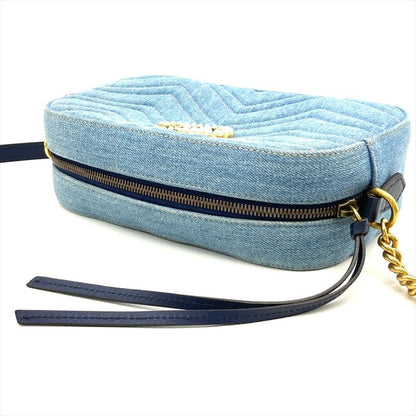 Gucci GG Marmont Quilted Shoulder Bag Denim 447632 Blue Faux Pearl Women