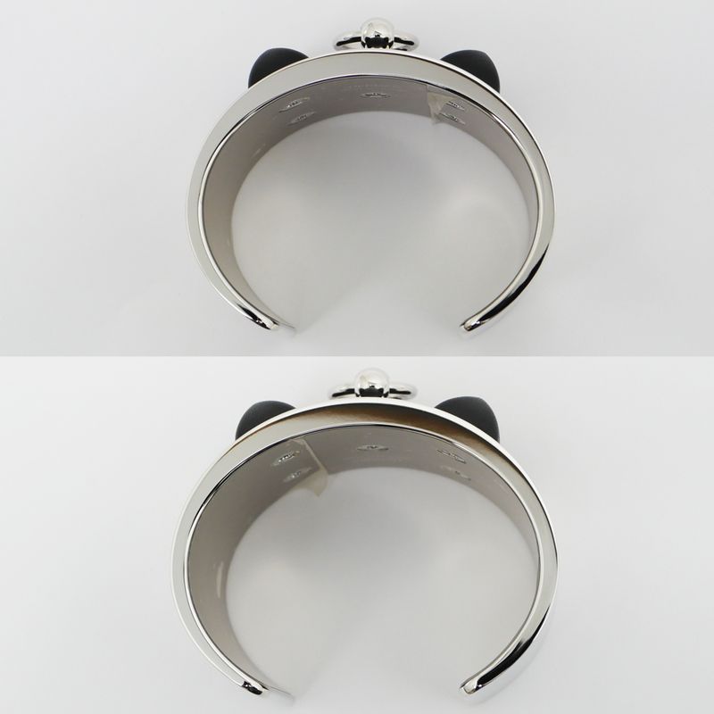 Hermes Corriedo Chien Medle Gaine Size T2 Black Silver Bracelet Bangle