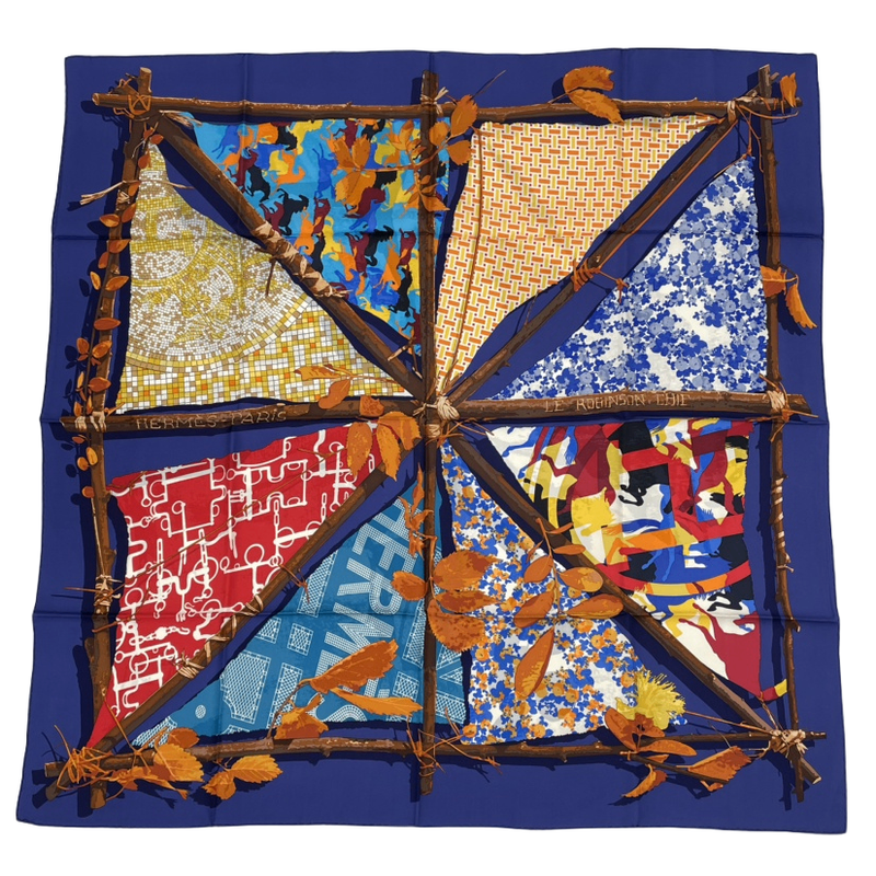 Hermes Carre 90 Chic Robinson LE Robinson CHIC Scarf Silk Blue
