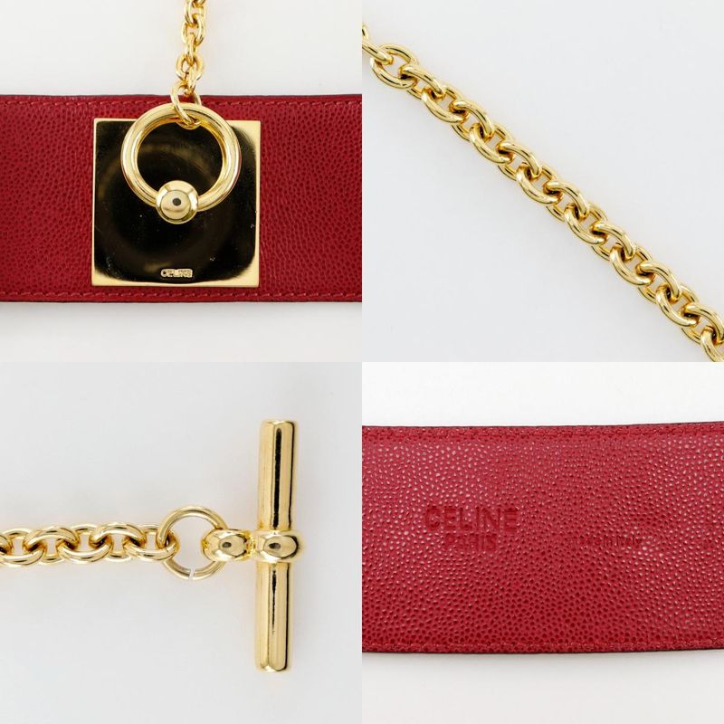 Celine Mantel Chain Leather Red/gold Ladies Belt