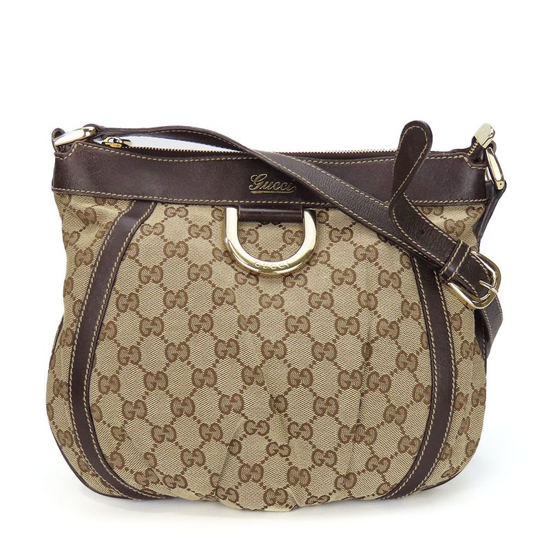 Gucci Shoulder Bag 203257 Abbey GG Canvas Beige Dark Brown Gold Hardware