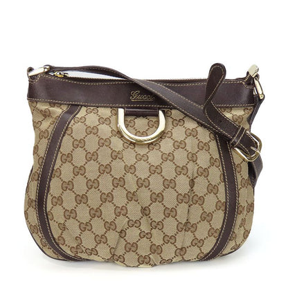 Gucci Shoulder Bag 203257 Abbey GG Canvas Beige Dark Brown Gold Hardware
