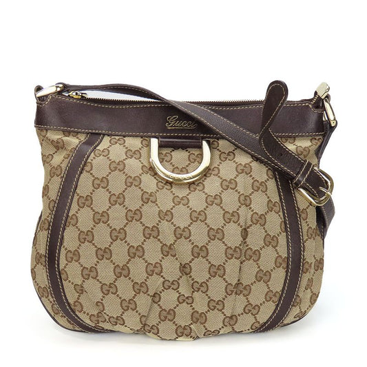 Gucci Shoulder Bag 203257 Abbey GG Canvas Beige Dark Brown Gold Hardware