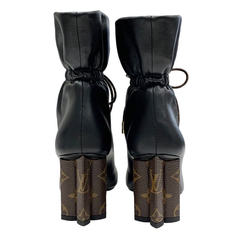 Louis Vuitton Silhouette Line Monogram Short Boots Leather Black Brown Black