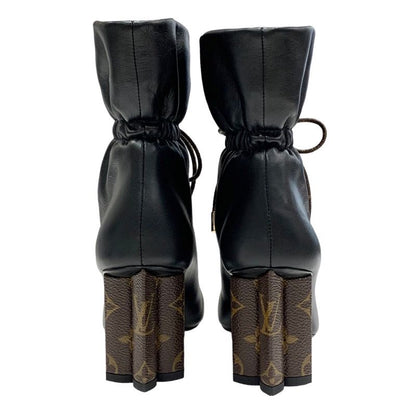Louis Vuitton Silhouette Line Monogram Short Boots Leather Black Brown Black