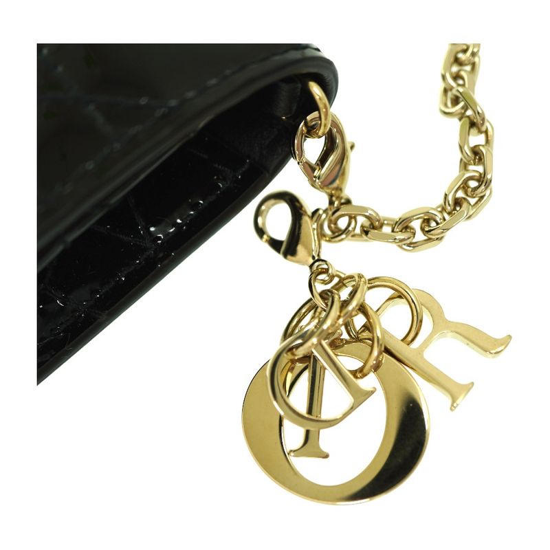 Dior Chain Card Case Coin Case Wallet Shoulder Bag Patent Leather Black 1443dior