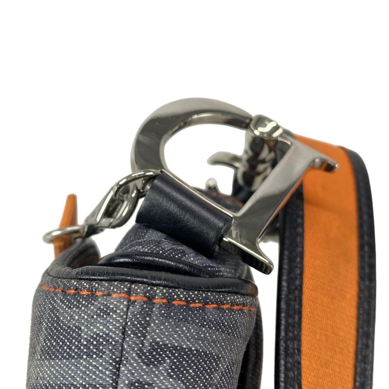 Dior/christian Dior Shoulder Bag Saddle Bag Navy Black And Orange Leather