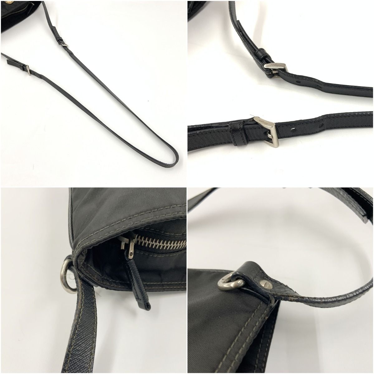 Prada Flower Embroidery Nylon Crossbody Shoulder Bag Black