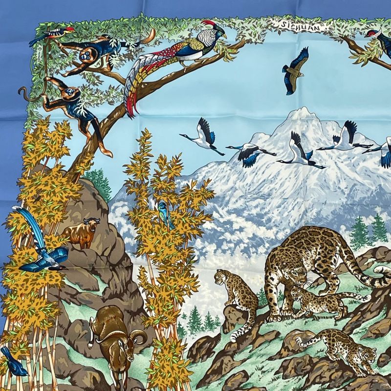 Hermes Carre 90 Sichuan Silk Scarf Blue