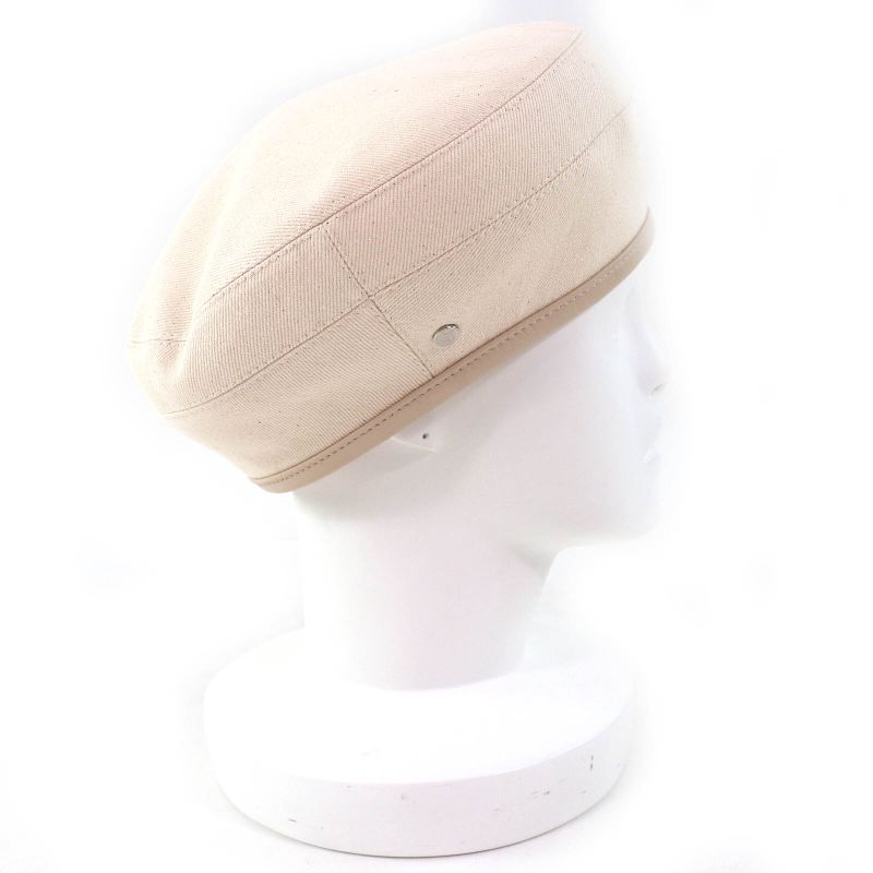 Hermes Saint Honore Charm 100% Cotton With Serie Buttons Leather Trimmed Beret