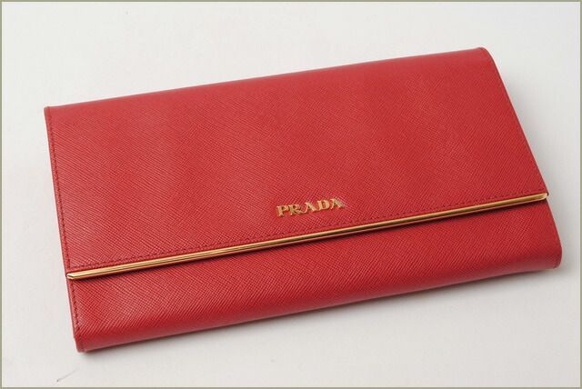 Prada Long Wallet Compact Clutch Prada Saffiano Metal Saffiano 1m1311 Rouge Red