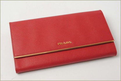 Prada Long Wallet Compact Clutch Prada Saffiano Metal Saffiano 1m1311 Rouge Red