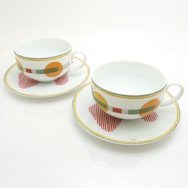 Hermes Saut Hermes Tea Cup & Saucer Set Of 2 Pair Box Hermes Saut Hermes C&S