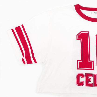 Celine Crop T-shirt L Size White Red White Red Cotton Apparel Clothes